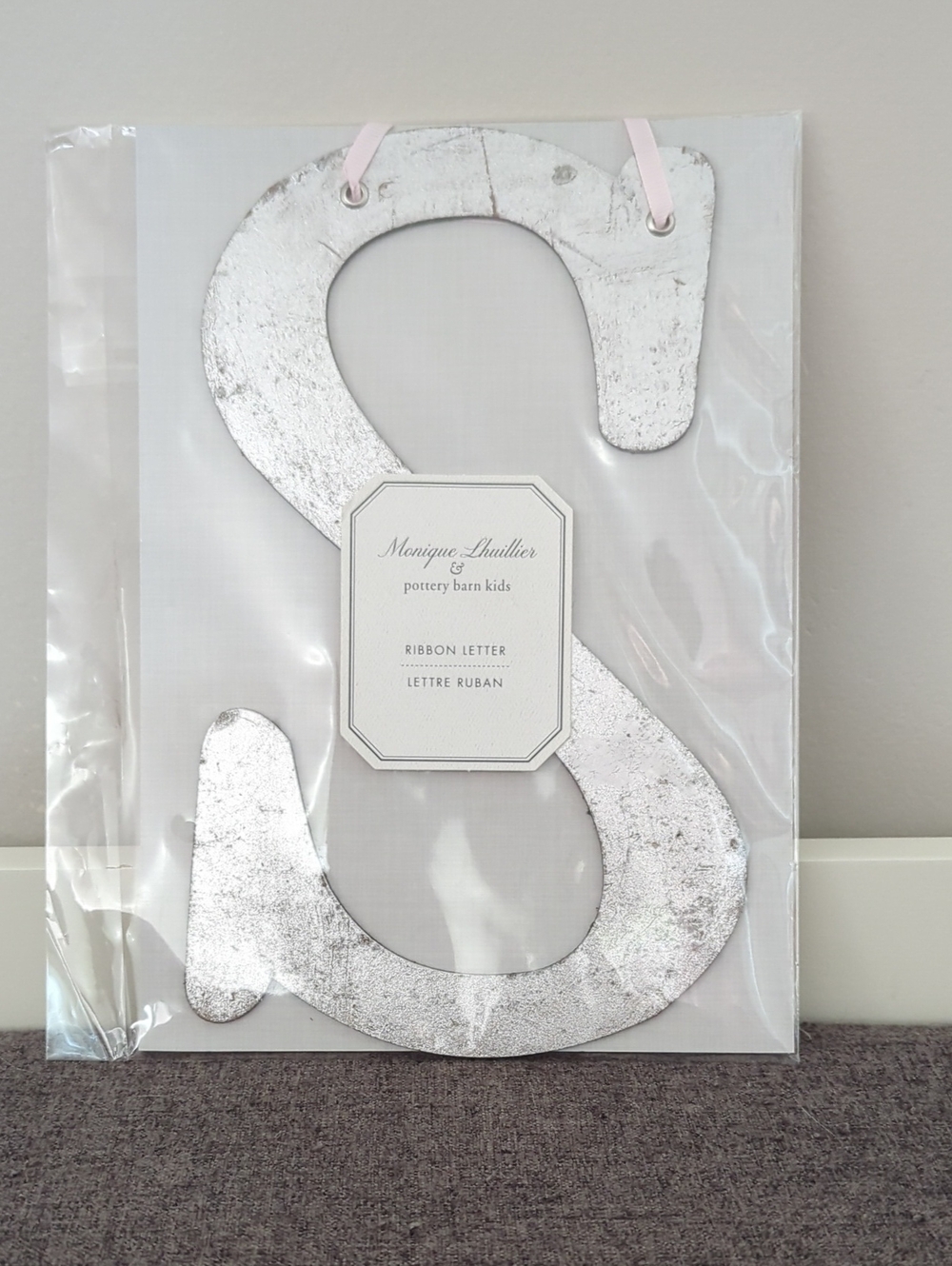 Pottery Barn Kids Silver Hanging Ribbon Letter S